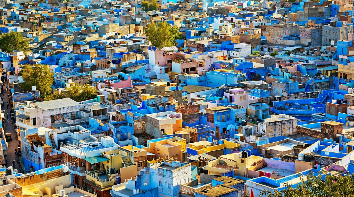Aerial view of dense blue houses representing communities served